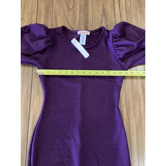 Karen T Design Balloon Long Sleeve Midi mini bodycon fitted Dress Purple S NWT - Picture 7 of 10